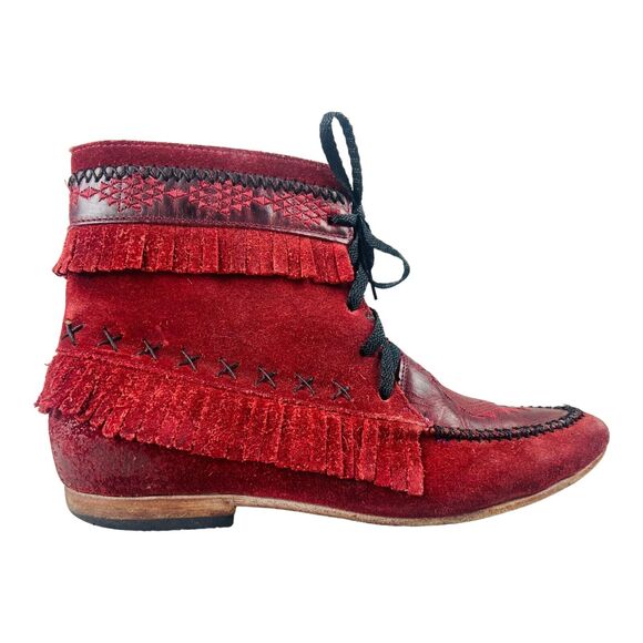 Freebird By Steven Women's Red Lace-Up Tribe Ankle Mocassins Bootie 7 - Picture 1 of 8